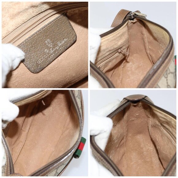 GUCCI GG Canvas Web Sherry Line Shoulder Bag PVC Leather Beige Red Auth 146151 - Picture 15 of 16